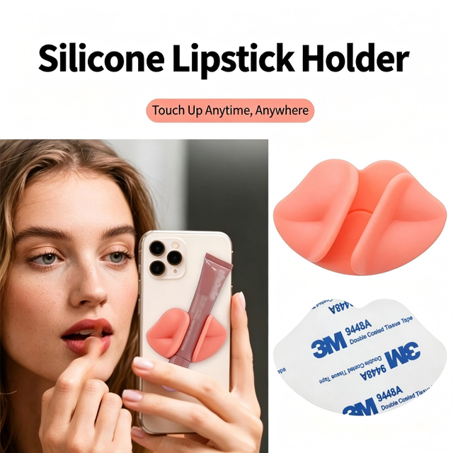 Lip Shape Silicone Lipstick Holder for Phone, Lip Gloss Bracket with 3M Adhesive, Pure Silicone Lip Balm Phone Accessory