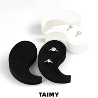 Boîte à bague en velours avec logo personnalisé, Yin Yang noir et blanc, pour couple, mariage, fiançailles, emballage de bijoux de luxe, cadeau unique, élégant et haut de gamme