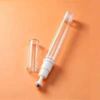 Flacon pompe airless portable transparent pour crème et sérum contour des yeux, format voyage 5ml 10ml 15ml, avec grand applicateur à bille