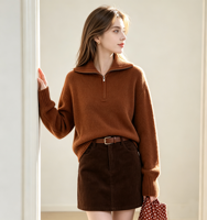 Pull-over col montant pour femme 2026, motif géométrique, 100 % cachemire tricoté, coupe ample, décontracté et élégant, automne, vente en gros, OEM