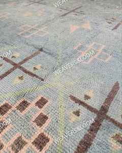 Alfombra Azul de Moda Tejida a Mano, Alfombra Oushak Moderna, Alfombra de Lana para Sala de Estar, Dormitorio, Comedor, Alfombra Oushak en Tonos Pastel - Product Image 3