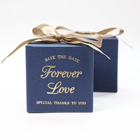 Boîte d'emballage de chocolat bleu marine feuille d'or enregistrer la date emballage de cadeau de mariage boîtes de bonbons avec nœud en ruban