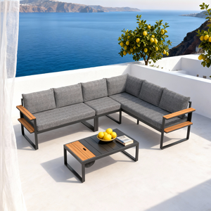 Ensemble <span class=keywords><strong>de</strong></span> canapés d'angle modulaires Dwoo 4 pièces pour patio, villa, hôtel, <span class=keywords><strong>jardin</strong></span>, <span class=keywords><strong>en</strong></span> forme <span class=keywords><strong>de</strong></span> L - Product Image 1