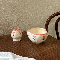 Mangkuk Matcha Keramik Gaya Baru Desain Hati Buatan Tangan Mangkuk Macha Tradisional Jepang dengan Penyangga Mangkuk Chawan Matcha Keramik