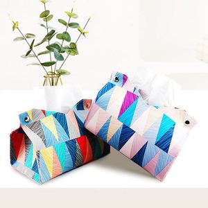 Boîte à mouchoirs en cuir durable à motif géométrique moderne rangement multifonctionnel pour le salon et la chambre à coucher - Product Image 3