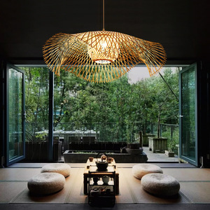 Chinese Style Bamboo Chandelier Round E27 LED Pendant <b>Light</b> For Tea Room Zen Living <b>Space</b> - Product Image 1