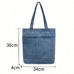 Sac en jean personnalisé avec logo, design simple, sac fourre-tout pour le shopping, sac à main tendance en jean pour femmes - Product Image 2
