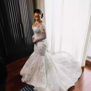 Lace Mermaid Wedding Dress Sweetheart Neckline Natural Waist 3D Patterns Vintage Style Polyester Fabric - Product Image 4