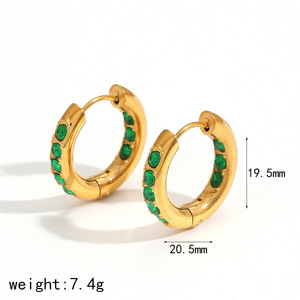 Pendientes de Aro Redondos con Incrustaciones de Diamantes, Acero Inoxidable, Unisex, Uso Diario, Diseño Geométrico, Engaste de Canal TE60203 G PK - Product Image 4