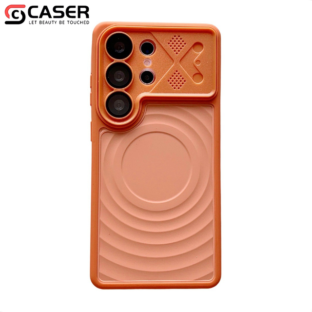Pure Color Built-in Camera Film Magnetic Wireless Charging Shockproof Ripple Tuxture Phone Cover for Samsung S26/Plus/Ultra