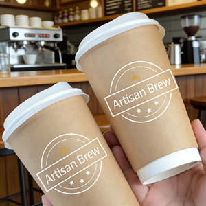Eco Friendly Custom Printed Logo Disposable 10oz 14oz 16oz Embossing Double Wall Paper <b>Coffee</b> <b>Cups</b> With Lid - Product Image 2