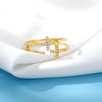 Bague en acier inoxydable en gros, double couche, motif croix, bijoux fantaisie pour femme, couleur or, style antique