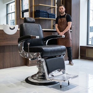Fauteuil de Barbier Vintage Robuste Hydraulique Inclinable en Cuir Noir Rétro pour Hommes Salon de Coiffure - Product Image 1