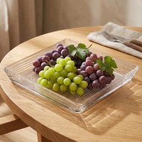 Plateau de service carré en verre gaufré, plateau à fruits en verre transparent, plateau à desserts et à collations pour la décoration de table à la maison ou pour les mariages, vente en gros d'usine