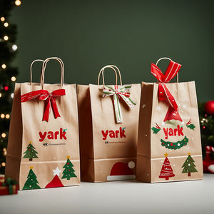 Custom Printed <b>Biodegradable</b> Handle Shopping Gift Kraft <b>Paper</b> Bag for Christmas New Year - Product Image 4