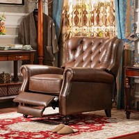 Amerikanischer Vintage-Ledersessel mit Knopfheftung und Nagelkopfverzierung, Einzelsofa mit ausziehbarer Fußstütze