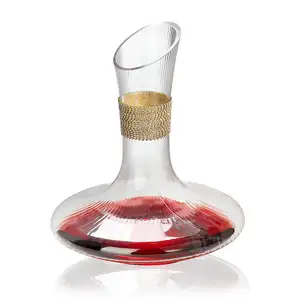 Red Wine Decanter Wide Bottom Shiny Rhinestone Nail Neck Clear Gold Crystal Glass