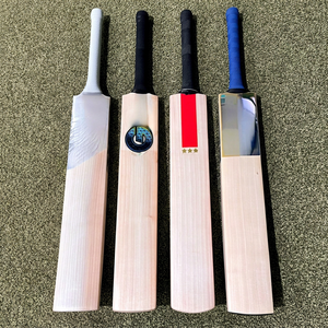 Batte de cricket classique en bois, poignée bleue, accents orange, légère, durable, écologique, ambidextre, épaisseur 38 mm, pour jeu en extérieur - Product Image 1