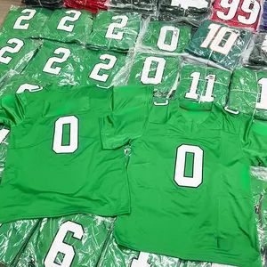 Toptan ucuz erkekler işlemeli amerikan futbolu Jersey artı boyutu kelly yeşil takım M-3XL Rugby forması