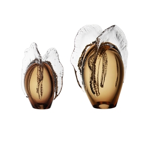 Oggetto d'Arte in <span class=keywords><strong>Vetro</strong></span> Soffiato a Mano, Scultura a Petalo Ovale Ambra Marrone Trasparente, Centrotavola per Hotel, Villa, Arredamento <span class=keywords><strong>di</strong></span> Lusso - Product Image 6
