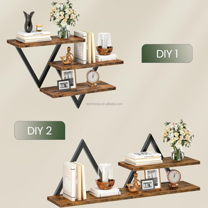 Set di Mensole Galleggianti a Doppio Livello in Acciaio <span class=keywords><strong>e</strong></span> Legno, Montaggio a Parete, Decorazione Fai-da-Te per Soggiorno, Camera da Letto, Bagno - Product Image 3