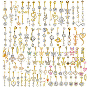 100 loại thép không gỉ piercing trang sức mặt dây chuyền trái tim vòng bụng Zircon bướm bên bụng nút Nail bãi biển bụng đồ trang sức - Product Image 1