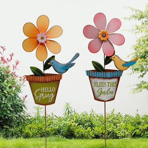 Spinner à <span class=keywords><strong>vent</strong></span> géant jaune tournesol piquet de <span class=keywords><strong>jardin</strong></span> double <span class=keywords><strong>vent</strong></span> alimenté en métal décor de <span class=keywords><strong>jardin</strong></span> extérieur et art de cour - Product Image 2