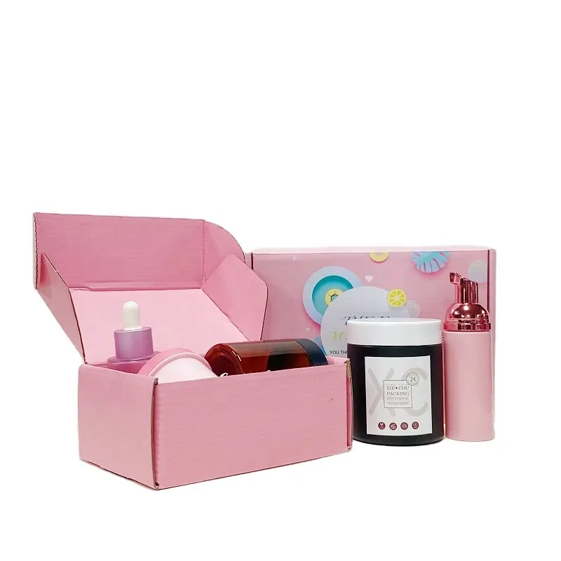 सौंदर्य ऑनलाइन दुकान उपयोग फ़ोल्डर क्राफ्ट मुद्रित मेकअप उपकरण चलाओ सौंदर्य प्रसाधन सेट भंडारण छोटे शिपिंग बक्से गुलाबी
