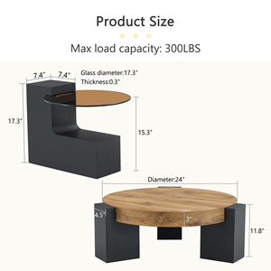 Mesa de Centro Moderna y Sencilla de Dos Niveles, Decorativa, con Tapa de Madera Marrón Transparente, Patas en Forma de L de MDF Negro, Mueble para Sala de Estar - Product Image 6