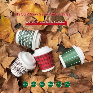 Gobelets en papier jetables enduits pour café, lait et thé, avec couvercle personnalisable, pour boissons chaudes à emporter, usage commercial et domestique, Noël et Nouvel An - Product Image 2