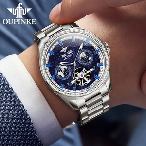 Montre homme OUPINKE 3280, automatique, mécanique, étanche, avec diamants, date, squelette, design tendance. - Product Image 6