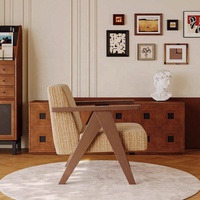 Fauteuil en bois massif de style japonais minimaliste, tissu rayé, fauteuil simple pour hôtel, salon, espace de détente