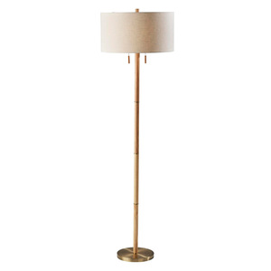 Lampadaire scandinave en laiton avec abat-jour blanc cassé, hauteur réglable, source lumineuse LED, éclairage pour salon et chambre - Product Image 5