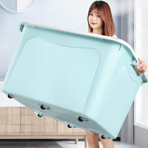 <b>Plastic</b> Storage Box Extra Large Capacity Rectangle With <b>Wheels</b> For Clothing Toy Organizing Bedroom Dormitory Use - Product Image 1
