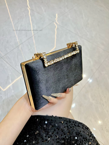 New Women's Evening Velvet Hand <b>Bag</b> Trapeze Shape European-American Retro Style Diamond-encrusted <b>Small</b> Capacity Closure Tanjing - Product Image 2