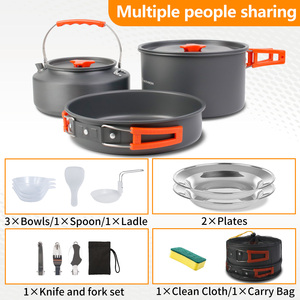 Ensemble de cuisine de camping - Poêle à frire portable en aluminium anodisé avec couvercle en acier inoxydable, design léger et pliable pour cuisinière à gaz en extérieur - Product Image 3