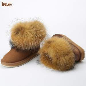 Giày bốt cổ ngắn mùa đông nữ da lộn bò thật cao cấp, lông chồn, cổ nghiêng, chống trơn trượt, không thấm nước, mùa thu - Product Image 5