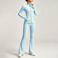 Ensemble de veste pour femme YIYI, veste à fermeture éclair intégrale avec col montant et trous pour les pouces, leggings évasés, ensembles de vêtements de sport grande taille pour femmes