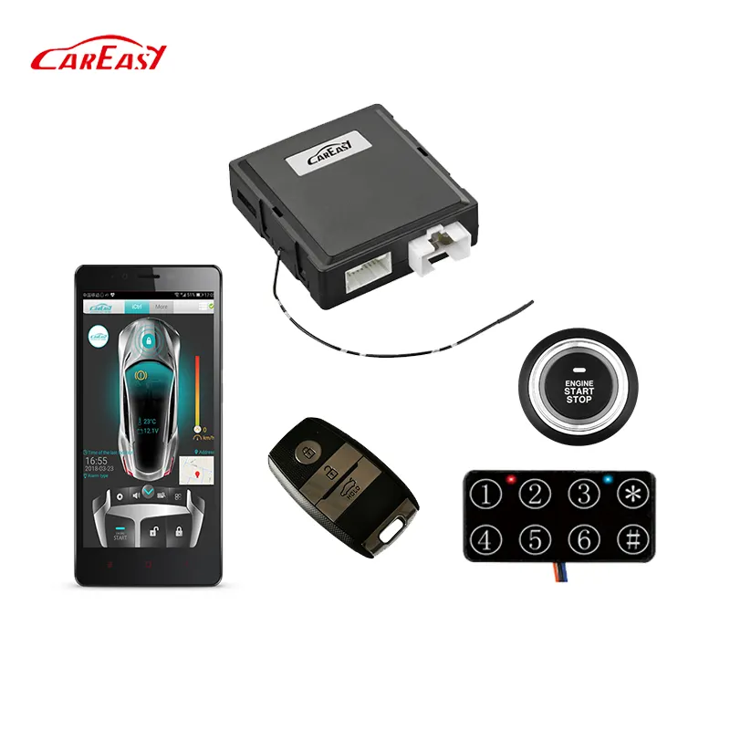 Alarme de voiture 4G GPS/GSM PKE à bouton poussoir sans clé avec déclencheurs d'alarme par capteur de choc/portes/coffre/allumage