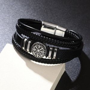 2025 Tốt Nhất Bán <span class=keywords><strong>Handmade</strong></span> Người Đàn Ông Của Sợi Dây Thừng Từ Da Vòng Đeo Tay Với Nhiều Lớp Dệt La Bàn Đồ Trang Sức Món Quà Cá Tính Vòng Đeo Tay - Product Image 2