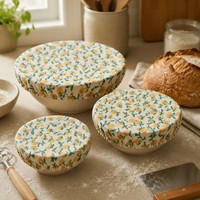Couvre-bol réutilisable en coton pur avec motif fraise, pliable et isolant, en cire d'abeille de qualité alimentaire, anti-poussière, avec couvercle pour bols et pain