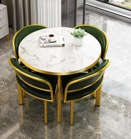 Ensemble de salle à manger GEDO de luxe pour zone de réception, en MDF avec texture marbre et finition dorée, comprenant une table et 4 chaises, idéal pour la négociation et les restaurants.