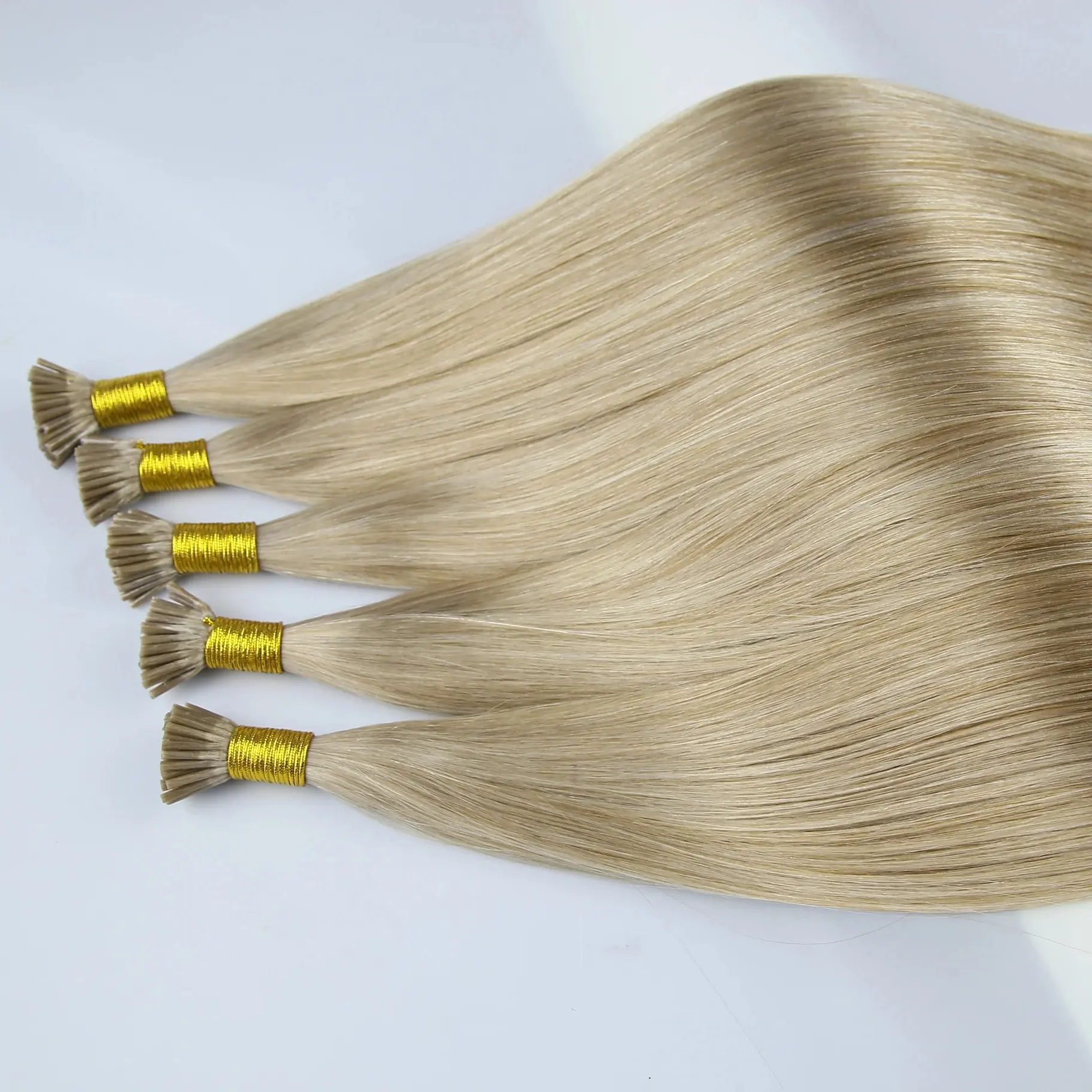 Toptan lüks Desgin I İpucu saç ekleme insan saçı altın kısa kadınlar için sarı saç renk düz