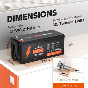 LiTime <b>24V</b> 100Ah Lithium <b>Battery</b> Pack for RV/Camper Solar Marine Overland/Van 100A BMS 4000+ Cycle 2560W Load Power" - Product Image 2