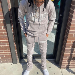 420 Gsm Boxy Fit Raw Hem Hoodie Solid Color Men Sweatsuit Sets Wholesale Jogging Suits Mens Sweatsuit Sets <strong>Tracksuits</strong> for Men - Product Image 5