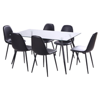 Table de salle à manger moderne noire pailletée en verre trempé extensible en acier inoxydable avec cadre en métal