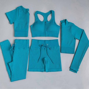 IStapromo Gifts Women's <b>2</b>/3/5PC Seamless Yoga <b>Set</b> High Waist Drawstring Leggings Breathable Waterproof Fitness Sports Suits - Product Image 1