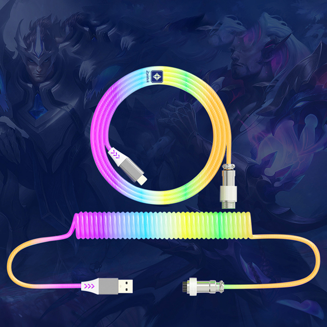 RGB Type-C Detachable Gaming USB Cable TPE Jacket Metal Connector Computer Spring Wire Mechanical Keyboard Aerial Plug-in 3.1M