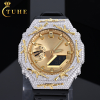 Boîtier de montre AK Gun Watch Bezel VVS Moissanite 2 tons, compatible testeur de diamant, pour GA2100, style Buss Down Bling, pièces de montre DIY, vente en gros usine