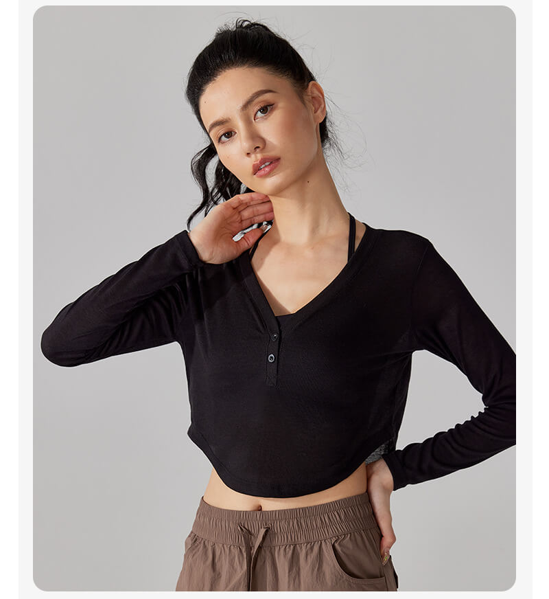ZONA Polyester/Nylon Yoga Long Sleeve Loose Breathable Criss Cross Neck Striped Pattern Tank Top Sports Cover-Up Quick-Dry Running